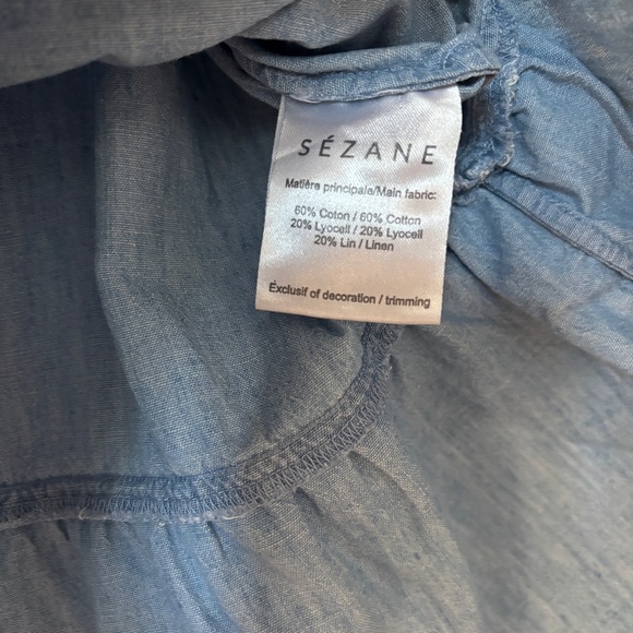 Sezane Anita Chambray Top Lace Up Denim Blouse Bell Sleeve Peplum Size 42 US 10 - Picture 10 of 16
